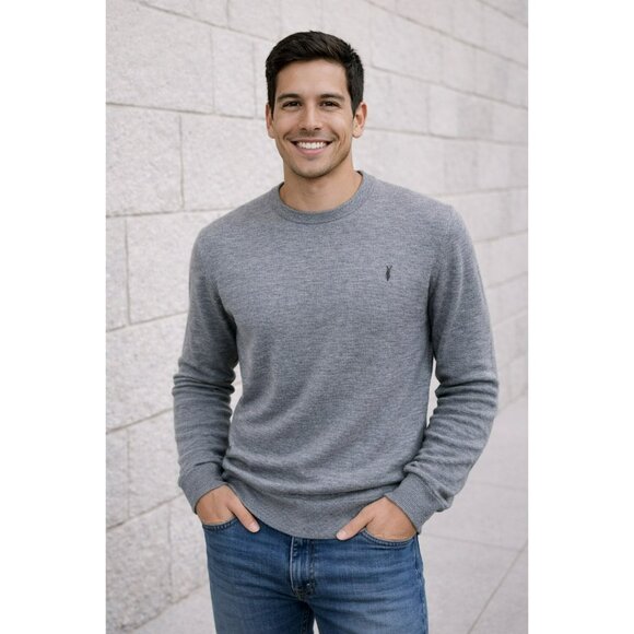Allsaints Merino Wool Crewneck Sweater Mens Large Gray RWS Certified - Picture 12 of 12